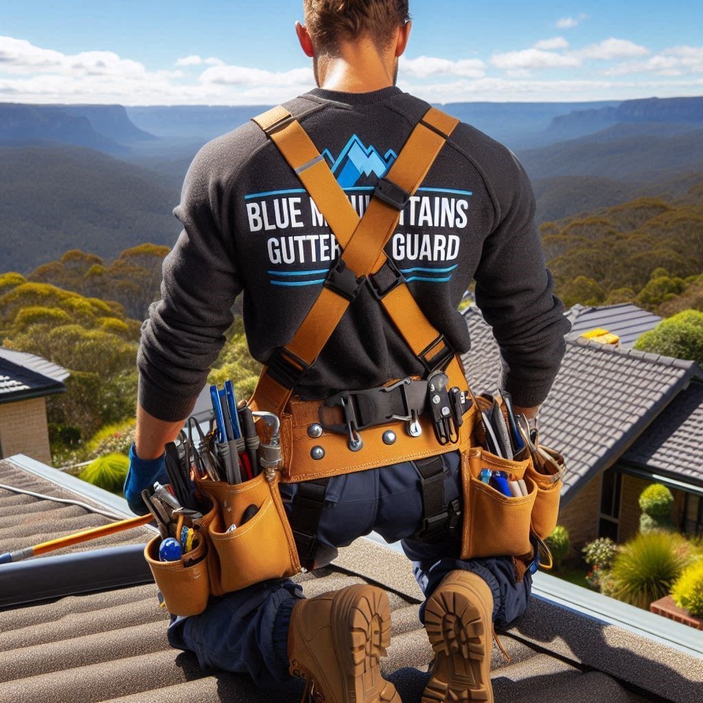 A Blue Mountains Gutter Guard worker on a roof, demonstrating our company’s meticulous attention to detail in every gutter guard installation.